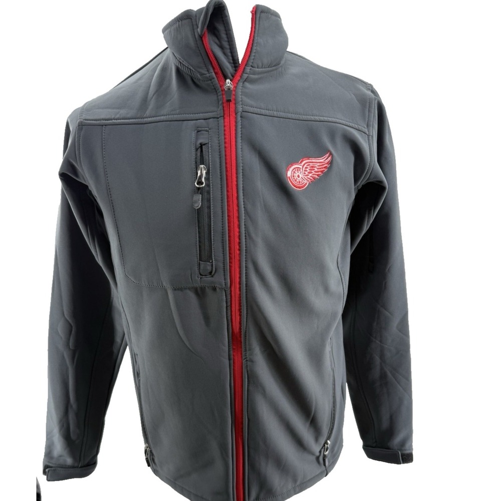 NHL Detroit Red Wings Grey Softshell Fleece Lined Full Zip Jacket Mens Small